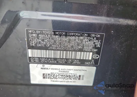 2007 Lexus Es 350 из США, поврежденный, VIN JTHBJ46G072043770